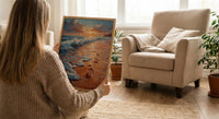 Beach Footprints Poster, Romantic Ocean Print - Palette Knife Painting Style
