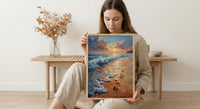 Beach Footprints Poster, Romantic Ocean Print - Palette Knife Painting Style
