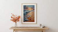 Beach Footprints Poster, Romantic Ocean Print - Palette Knife Painting Style