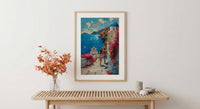 Santorini Honeymoon Art Print, Greek Coastal Decor - Honeymoon Gift