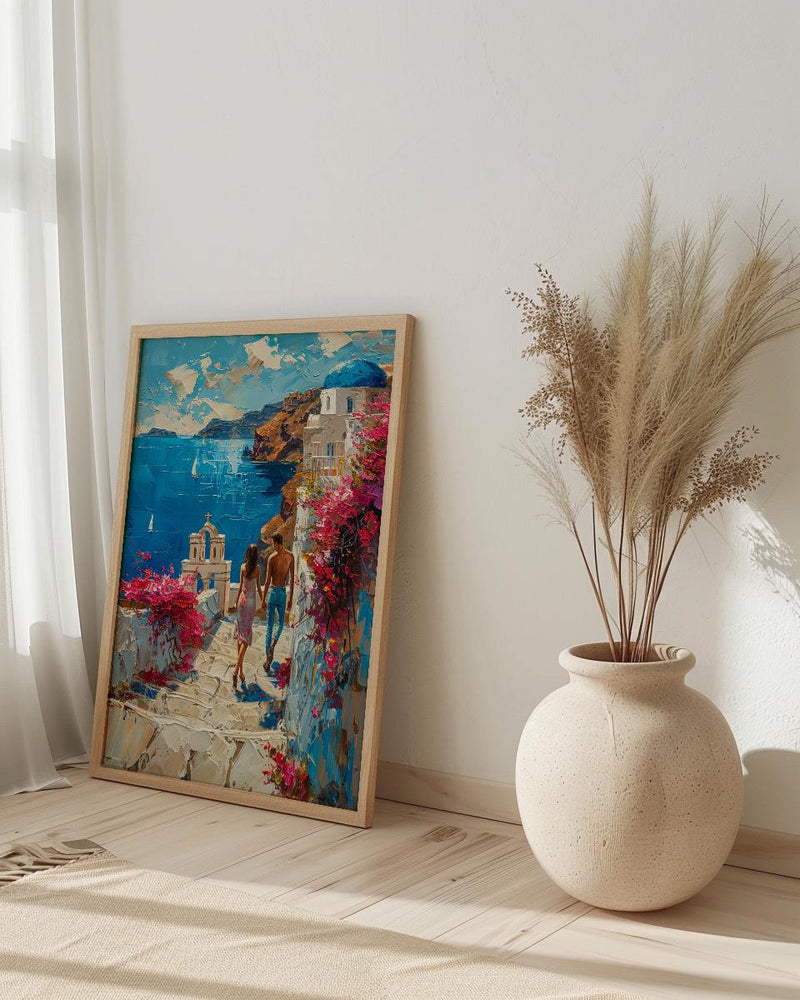 Santorini Honeymoon Art Print, Greek Coastal Decor - Honeymoon Gift