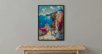 Santorini Honeymoon Art Print, Greek Coastal Decor - Honeymoon Gift