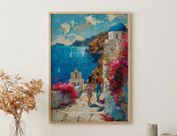 Santorini Honeymoon Art Print, Greek Coastal Decor - Honeymoon Gift