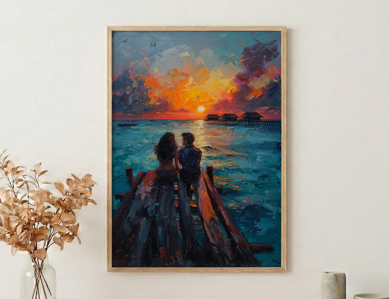 Maldives Ocean Wall Decor, Tropical Sunset Print - Master Bedroom Art