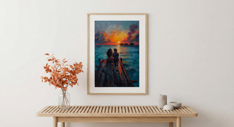 Maldives Ocean Wall Decor, Tropical Sunset Print - Master Bedroom Art