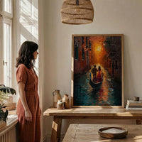 Venice Gondola Art Print, Romantic Canal Decor - Thick Oil Painting Style