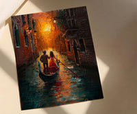 Venice Gondola Art Print, Romantic Canal Decor - Thick Oil Painting Style
