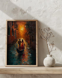 Venice Gondola Art Print, Romantic Canal Decor - Thick Oil Painting Style