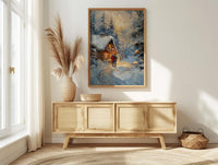 Winter Cabin Wall Art, Snowy Pine Forest Print - Anniversary Gift