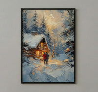 Winter Cabin Wall Art, Snowy Pine Forest Print - Anniversary Gift