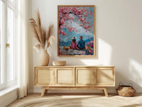 Cherry Blossom Picnic Art Print, Spring Couple Wall Decor - Newlywed Gift