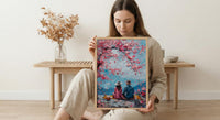 Cherry Blossom Picnic Art Print, Spring Couple Wall Decor - Newlywed Gift
