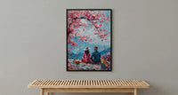 Cherry Blossom Picnic Art Print, Spring Couple Wall Decor - Newlywed Gift