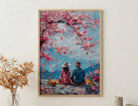 Cherry Blossom Picnic Art Print, Spring Couple Wall Decor - Newlywed Gift