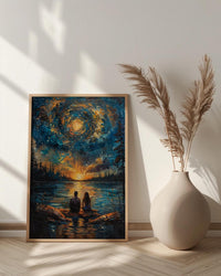 Stargazing Couple Poster, Night Sky Campfire Art - Anniversary Gift