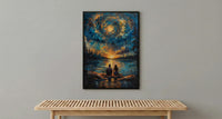Stargazing Couple Poster, Night Sky Campfire Art - Anniversary Gift