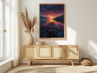 Lake Sunset Wall Decor, Peaceful Dock Romantic Art - Palette Knife Painting Style