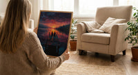 Lake Sunset Wall Decor, Peaceful Dock Romantic Art - Palette Knife Painting Style