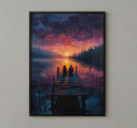Lake Sunset Wall Decor, Peaceful Dock Romantic Art - Palette Knife Painting Style