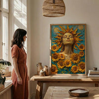 The Sun Tarot Wall Art, Yellow Sunflower Spring Decor - Living Room Decor