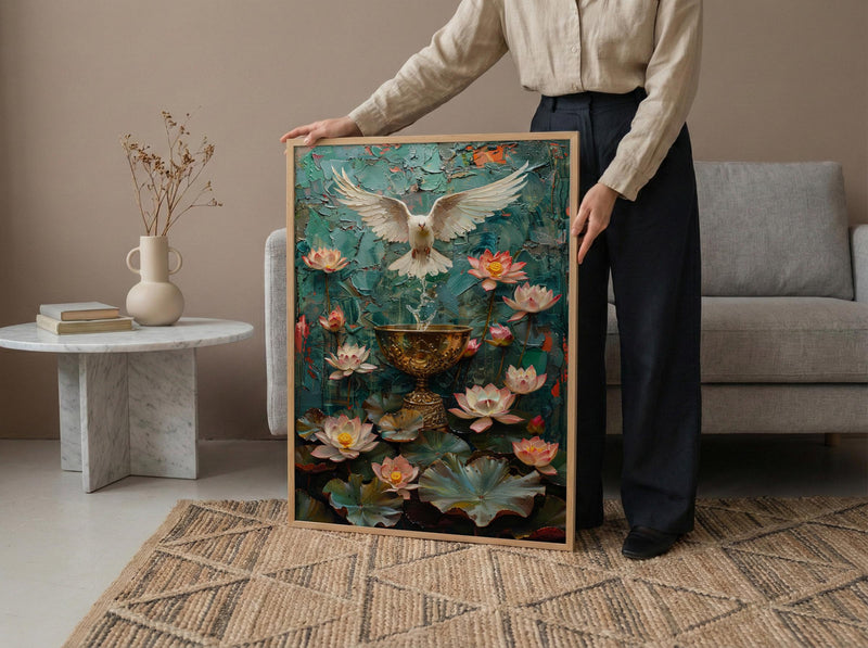 Ace of Cups Tarot Wall Art, Pink Lotus Spring Decor - Spiritual Gift