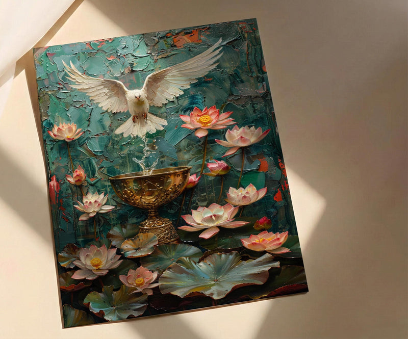 Ace of Cups Tarot Wall Art, Pink Lotus Spring Decor - Spiritual Gift