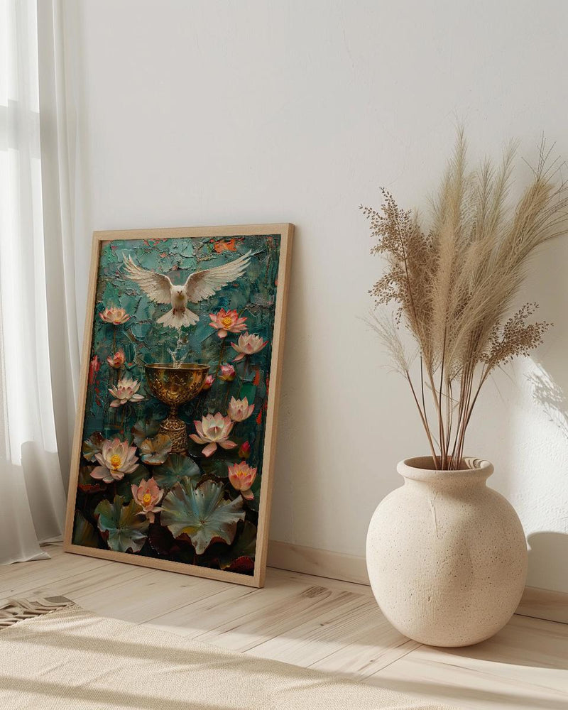 Ace of Cups Tarot Wall Art, Pink Lotus Spring Decor - Spiritual Gift