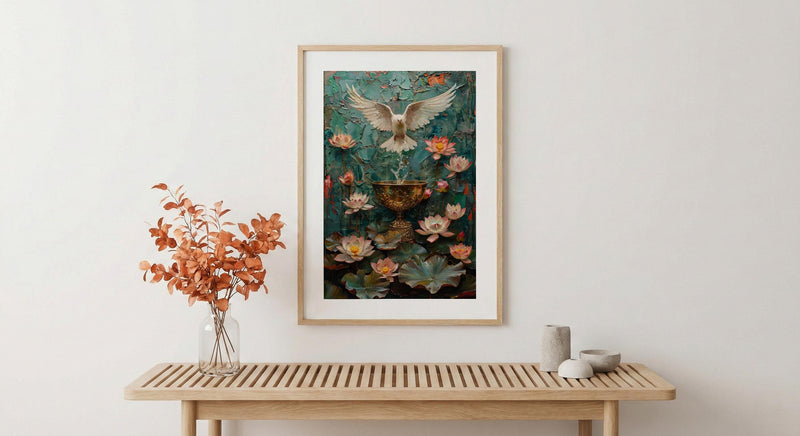 Ace of Cups Tarot Wall Art, Pink Lotus Spring Decor - Spiritual Gift
