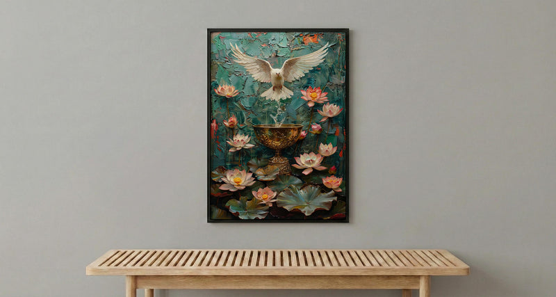Ace of Cups Tarot Wall Art, Pink Lotus Spring Decor - Spiritual Gift