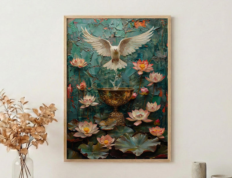 Ace of Cups Tarot Wall Art, Pink Lotus Spring Decor - Spiritual Gift
