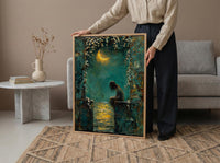 High Priestess Tarot Wall Decor, Crescent Moon Print - Palette Knife Painting Style