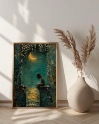 High Priestess Tarot Wall Decor, Crescent Moon Print - Palette Knife Painting Style