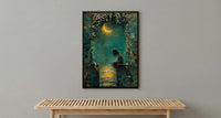 High Priestess Tarot Wall Decor, Crescent Moon Print - Palette Knife Painting Style