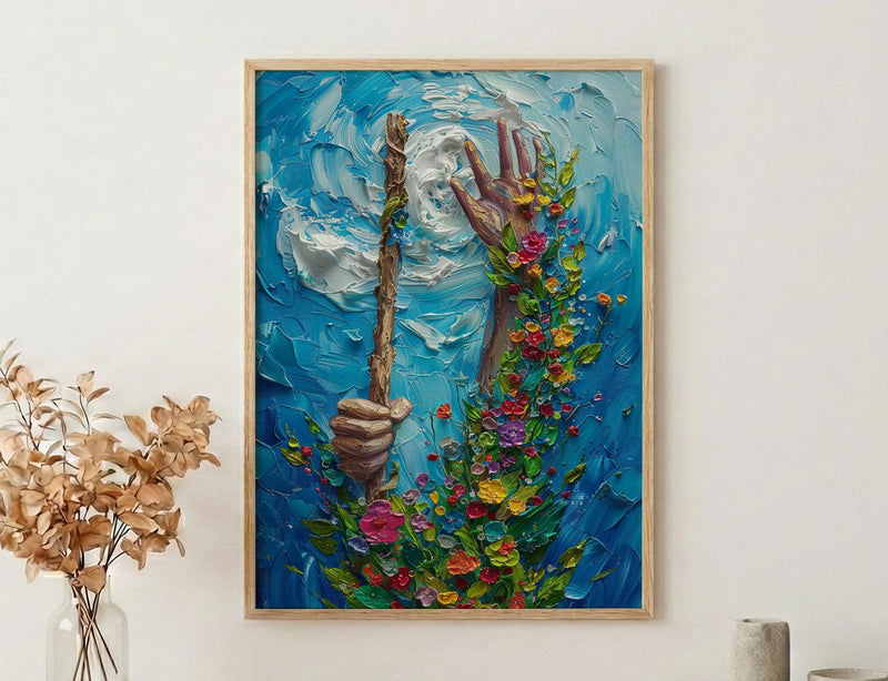 Ace of Wands Tarot Art Print, Spring Magic Wand Decor - Witchy Room Decor
