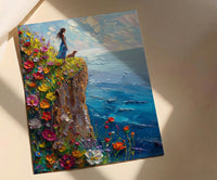The Fool Tarot Poster, Spring Wildflower Cliff Art - Palette Knife Painting Style