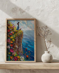 The Fool Tarot Poster, Spring Wildflower Cliff Art - Palette Knife Painting Style