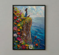 The Fool Tarot Poster, Spring Wildflower Cliff Art - Palette Knife Painting Style