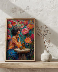 Nine of Cups Tarot Wall Decor, Pink Peony Spring - Thick Oil Painting Style