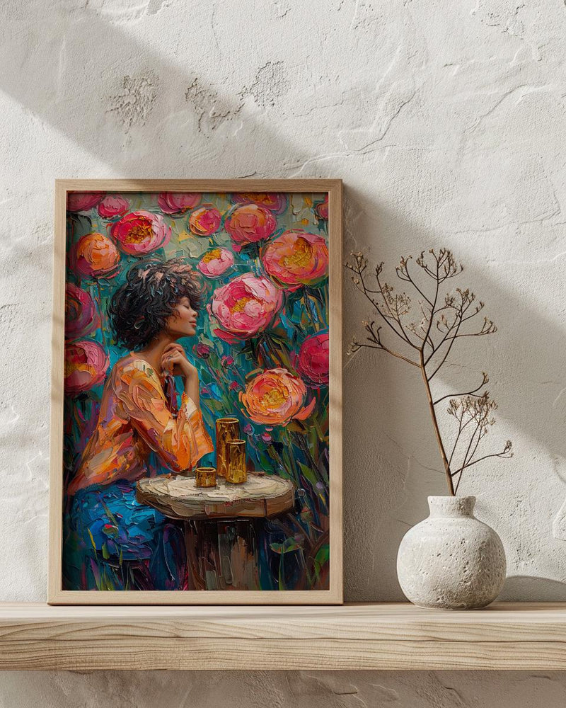 Nine of Cups Tarot Wall Decor, Pink Peony Spring - Thick Oil Painting Style