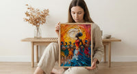 Zulu Dance Wall Decor, Serengeti Village Print - Thick Oil Painting Style