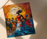 Zulu Dance Wall Decor, Serengeti Village Print - Thick Oil Painting Style