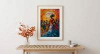 Zulu Dance Wall Decor, Serengeti Village Print - Thick Oil Painting Style