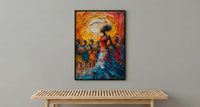 Zulu Dance Wall Decor, Serengeti Village Print - Thick Oil Painting Style