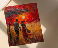 Serengeti Sunset Wall Decor, Safari Honeymoon - Thick Oil Painting Style