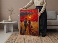 Serengeti Sunset Wall Decor, Safari Honeymoon - Thick Oil Painting Style
