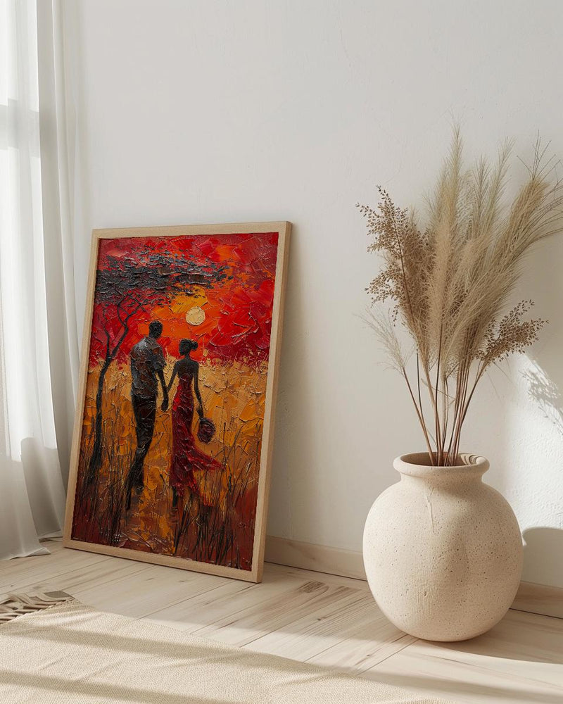Serengeti Sunset Wall Decor, Safari Honeymoon - Thick Oil Painting Style