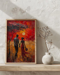 Serengeti Sunset Wall Decor, Safari Honeymoon - Thick Oil Painting Style