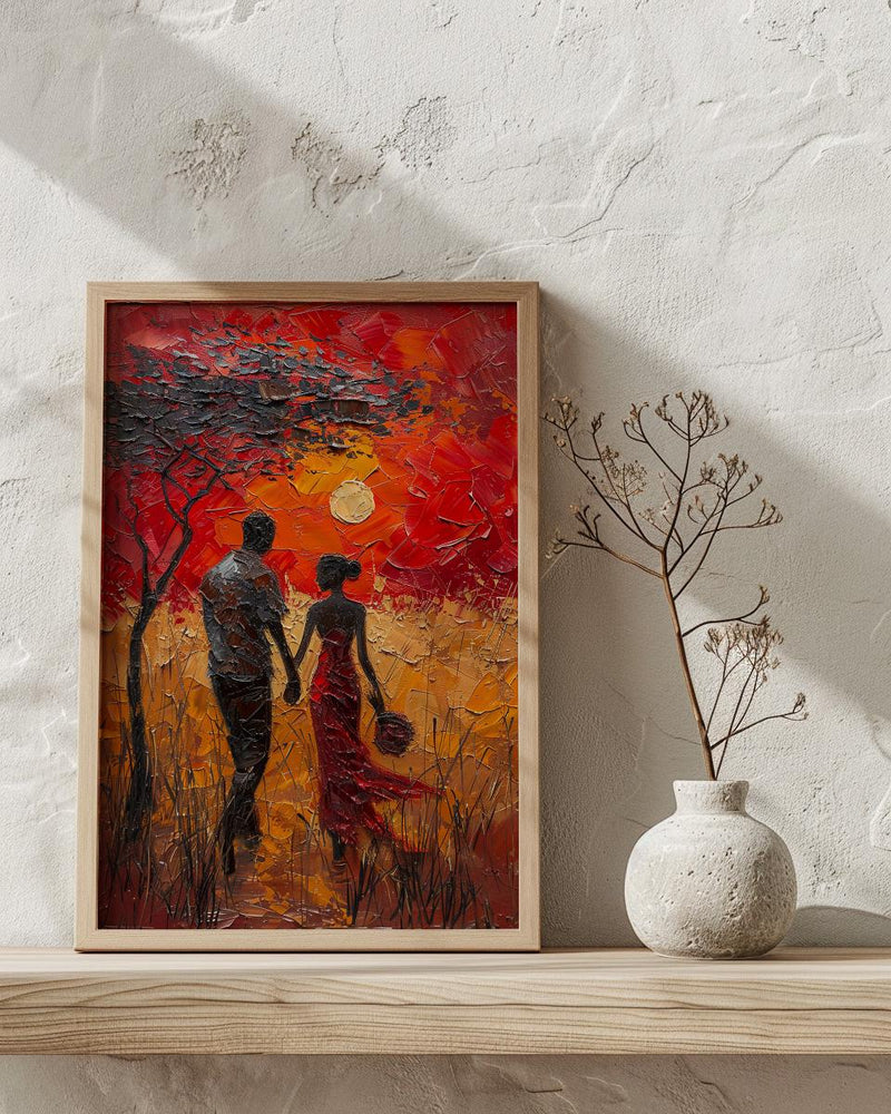 Serengeti Sunset Wall Decor, Safari Honeymoon - Thick Oil Painting Style