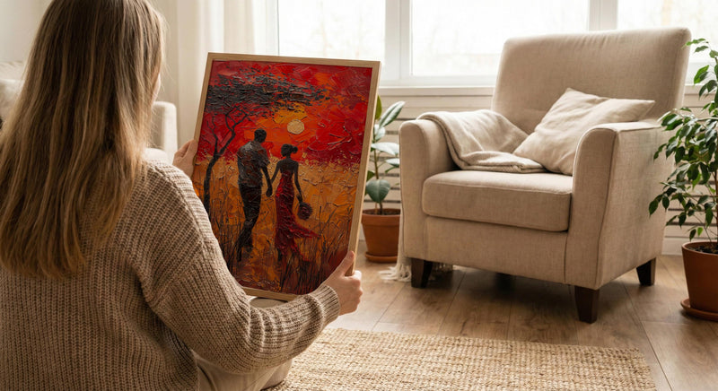 Serengeti Sunset Wall Decor, Safari Honeymoon - Thick Oil Painting Style
