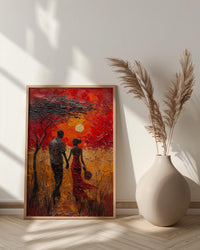 Serengeti Sunset Wall Decor, Safari Honeymoon - Thick Oil Painting Style